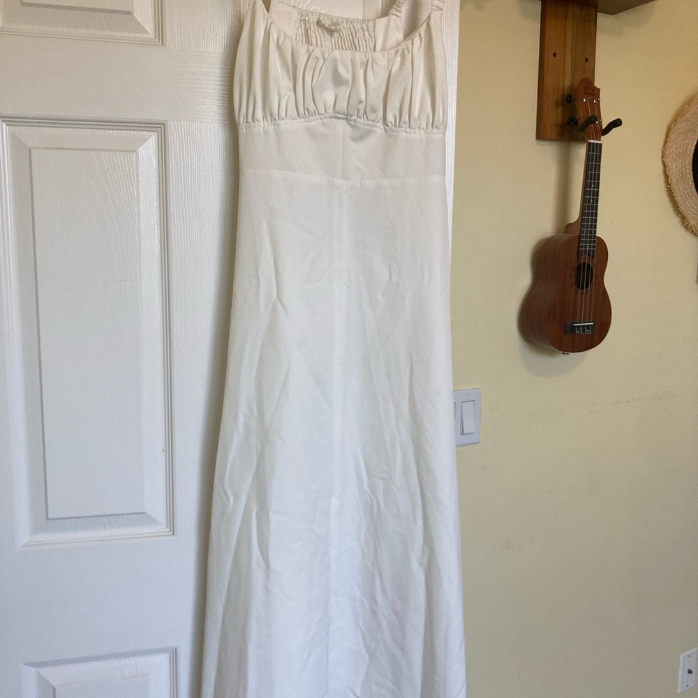 Milkmaid Style White Midi Dress